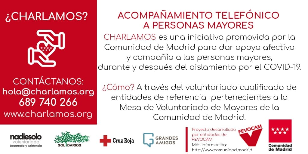 Nace ‘Charlamos’, una iniciativa de acompañamiento telefónico a mayores en soledad, impulsada por varias entidades sociales y la Comunidad de Madrid